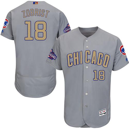 Cubs #18 Ben Zobrist Grey Flexbase Authentic Gold Program Stitched MLB Jersey - Click Image to Close